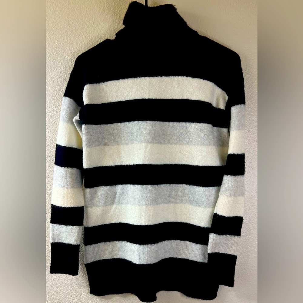 Talbots Petite Black, White and Gray Striped Turtleneck Sweater